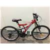 Image 2 : RED SUPER CYCLE VICE, FULL SUSPENSION, 18 SPEED SMALL FRAME MOUNTAIN BIKE