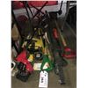 Image 1 : ASSORTED LANDSCAPING TOOLS INCLUDING HOMELITE GAS POWERED WEED TRIMMER, SHOVELS, AXE, PICKAXE,