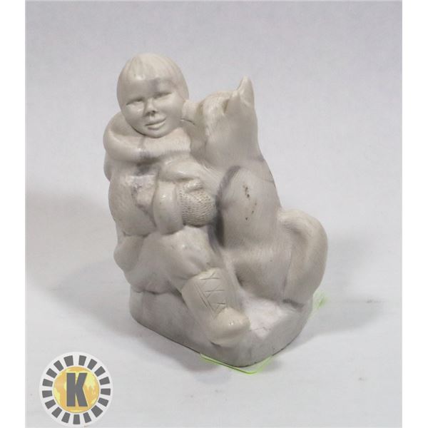 AARKTIK SCULPTURE WOLF WITH CHILD. HAND MADE IN