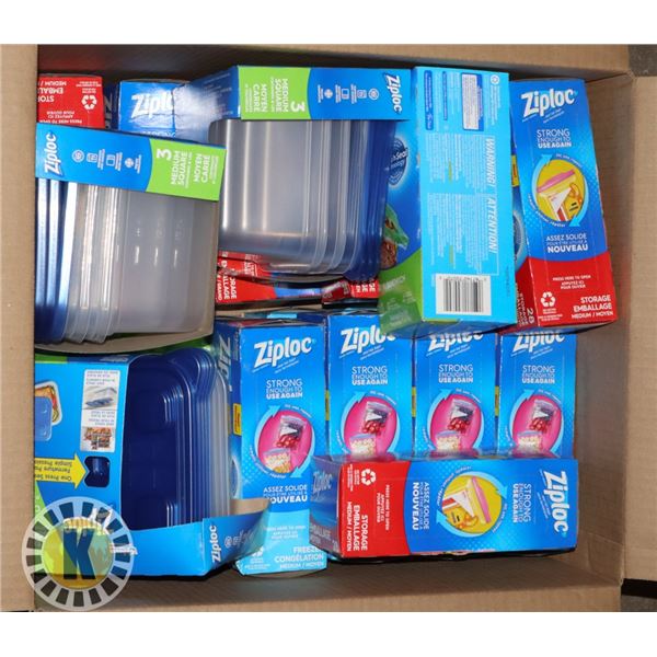 BOX OF ASSORTED ZIPLOCK BAGS AND CONTAINERS