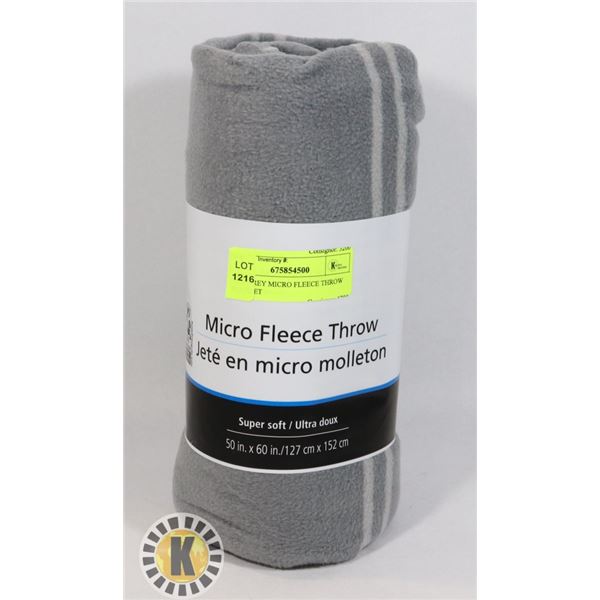 NEW GREY MICRO FLEECE THROW BLANKET