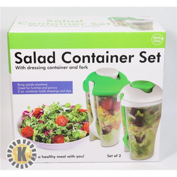 SET OF TWO NEW SALAD CONTAINER SET (WITH BUILT IN