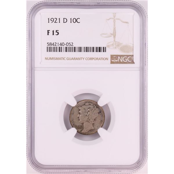 1921-D Mercury Dime Coin NGC F15