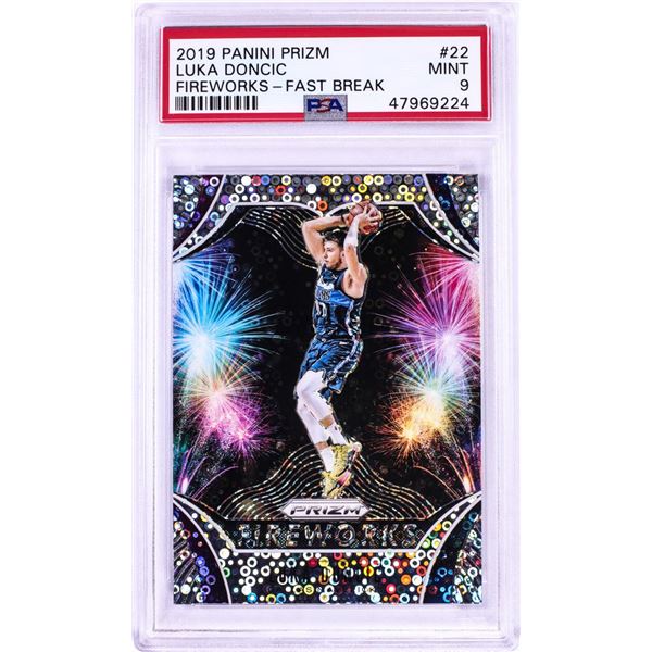 2019 Panini Prizm Fireworks Fast Break Luka Doncic NBA Card #22 PSA Mint 9