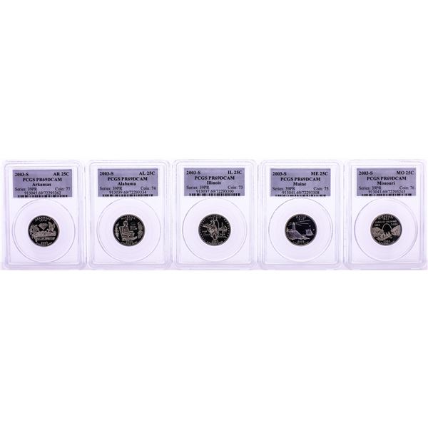 Set of (5) 2003-S Proof State Quarter Coins PCGS PR69DCAM
