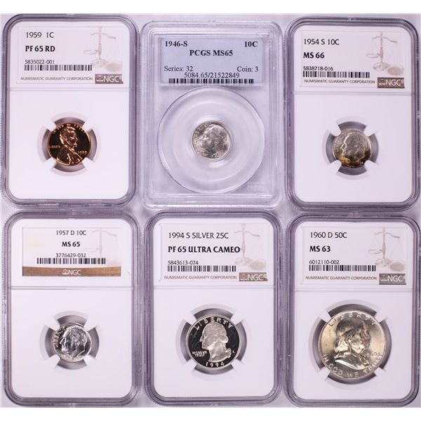 Lot of (6) Miscellaneous US Coins NGC/PCGS Graded