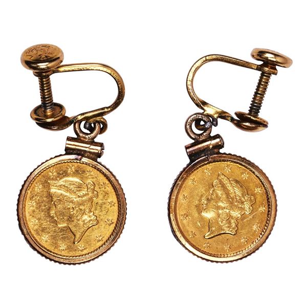 Set of 1852 $1 Liberty Head Gold Dollar Coin Cufflinks
