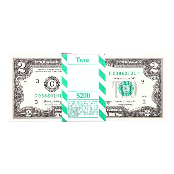 Pack of (100) Consecutive 2017A $2 Federal Reserve STAR Notes Philadelphia