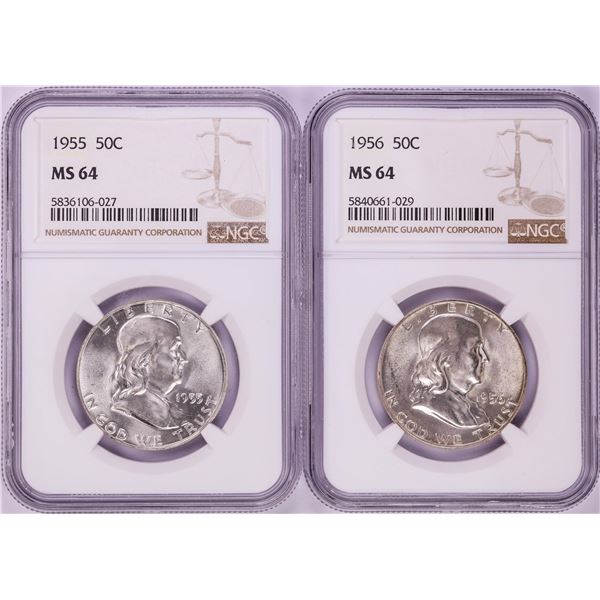 Lot of 1955-1956 Franklin Half Dollar Coins NGC MS64