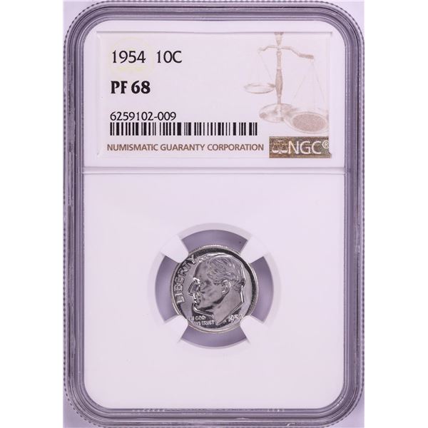 1954 Proof Roosevelt Dime Coin NGC PF68