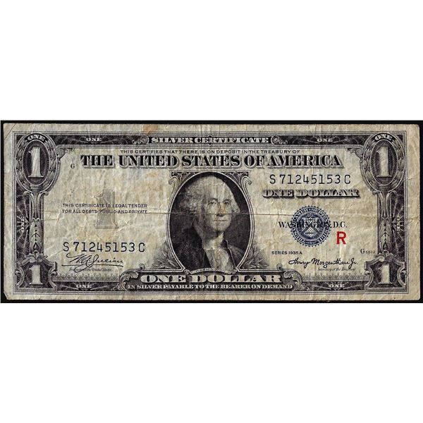 1935A $1 Experimental "R" Silver Certificate Note