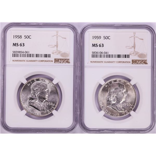 Lot of 1958-1959 Franklin Half Dollar Coins NGC MS63