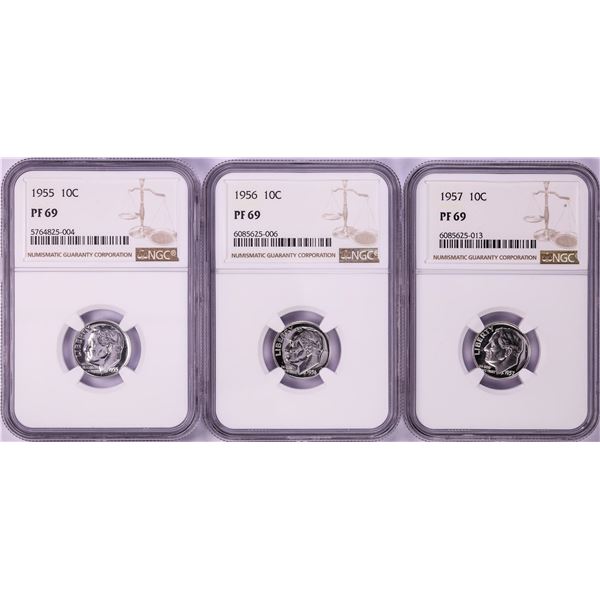 Lot of 1955-1957 Proof Roosevelt Dime Coins NGC PF69