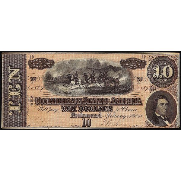 1864 $10 Confederate States of America Note