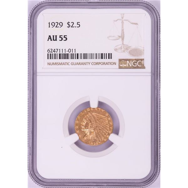 1929 $2 1/2 Indian Head Quarter Eagle Gold Coin NGC AU55
