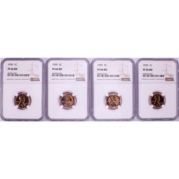 Lot of (4) 1959 Proof Lincoln Cent Coins NGC PF66RD