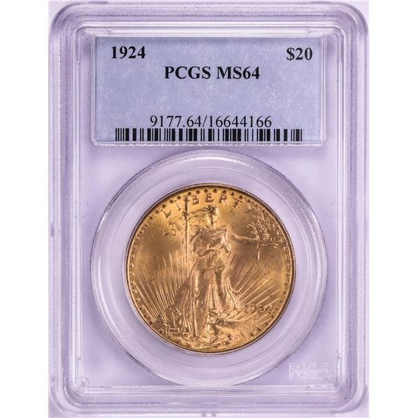 1924 $20 St. Gaudens Double Eagle Gold Coin PCGS MS64