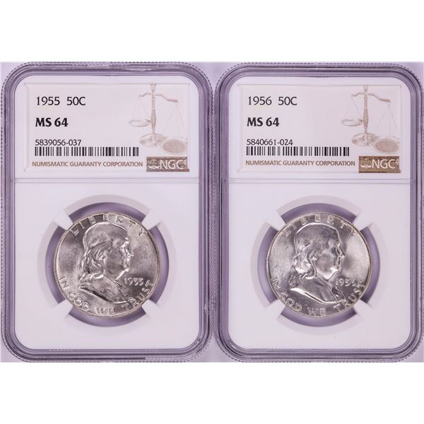 Lot of 1955-1956 Franklin Half Dollar Coins NGC MS64