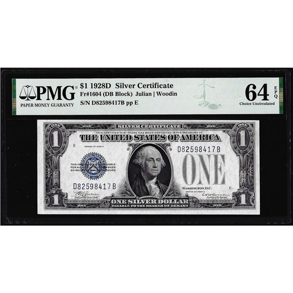 1928D $1 Silver Certificate Note Fr.1604 PMG Choice Uncirculated 64EPQ