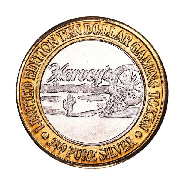 .999 Silver Harveys Lake Tahoe, Nevada $10 Casino Limited Edition Gaming Token