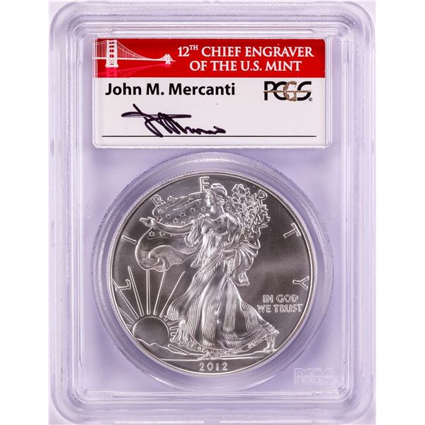 2012-(S) $1 American Silver Eagle Coin PCGS MS70 Mercanti Signed San Francisco