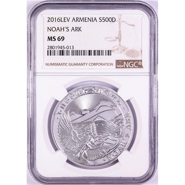 2016-LEV Armenia 500 Dram Noah's Ark Silver Coin NGC MS69