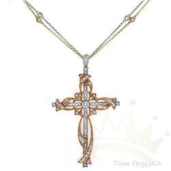 Jewelry .50ct Diamond Cross Necklace 14K 2tone Gold