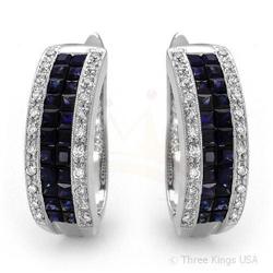 Earrings 2.25ctw Blue Sapphire & Diamond 14K White Gold