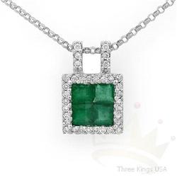 Jewelry 1.0 ctw Emerald & Diamond Necklace 14K Gold