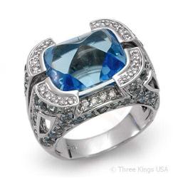 Ring 12.59 ctw Blue Topaz & Diamond 14K White Gold