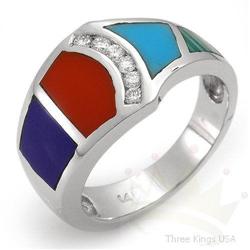 Opal Ring with 0.15 ctw Diamond in 14K White Gold