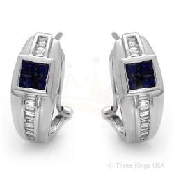 Earrings 1.05ctw Blue Sapphire & Diamond 14K White Gold