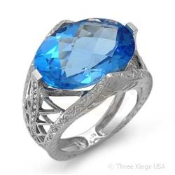 Ring 14.02 ctw Blue Topaz & Diamond 14K White Gold