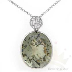Necklace 13.76 ctw Green Amethyst & Diamond 14K Gold