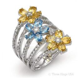 Ring 2.92ctw Citrine / 5 Topaz & Diamond 14K White Gold