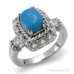 Ring 1.63 ctw Turquoise & Diamond 14K White Gold