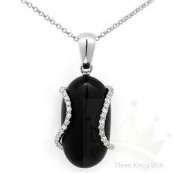 Necklace 15.54 ctw Onyx & Diamond 14K White Gold