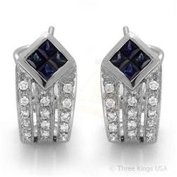 Earrings 0.92ctw Blue Sapphire & Diamond 14K White Gold