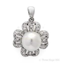 Pendant 0.47 ctw Pearl & Diamond 14K White Gold