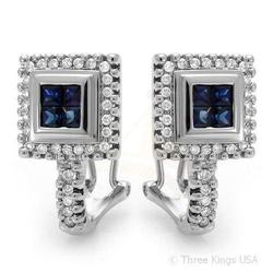 Earrings 1.67ctw Blue Sapphire & Diamond 14K White Gold