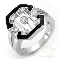Ring 0.90 ctw Onyx & Diamond 14K White Gold