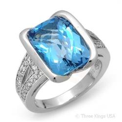 Ring 9.41 ctw Blue Topaz & Diamond 14K White Gold