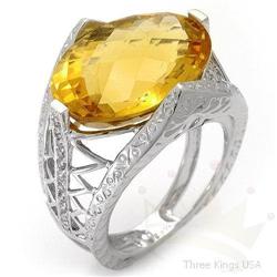 Ring 11.03 ctw Citrine & Diamond 14K White Gold