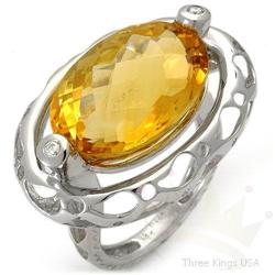 Ring 13.15 ctw Citrine & Diamond 14K White Gold