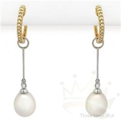 Jewelry .14ct Diamond & Pearl Earrings 14K 2tone Gold