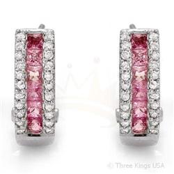 Earrings 1.84ctw Pink Sapphire & Diamond 14K White Gold