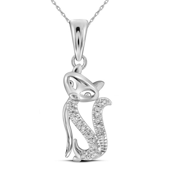 Round Diamond Kitty Cat Animal Pendant 1/20 Cttw 10KT White Gold