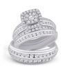 Image 1 : Diamond Cluster Matching Wedding Set 2 Cttw 14KT White Gold