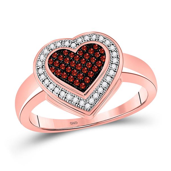 Round Red Color Enhanced Diamond Halo Heart Cluster Ring 1/5 Cttw 10KT Rose Gold