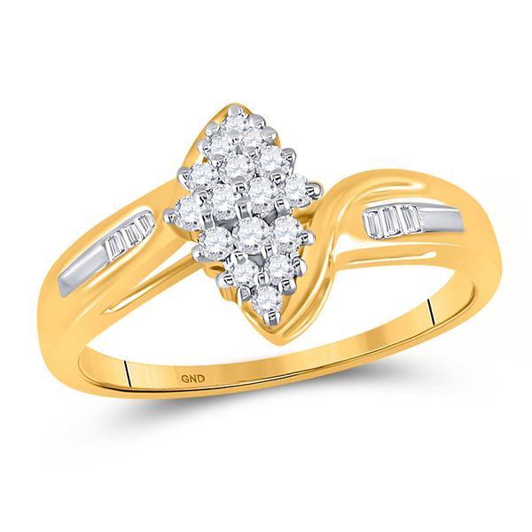 Round Diamond Oval Cluster Baguette Ring 1/4 Cttw 10KT Yellow Gold